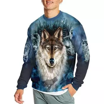 Мужская толстовка с принтом 3D льва, с круглым вырезом, повседневная мужская спортивная одежда с длинным рукавом, модный топ S