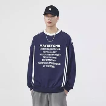 Мужская толстовка с принтом «Американские буквы» на весну и осень, свободная и модная, повседневная, универсальная, с круглым вырезом для подростков S