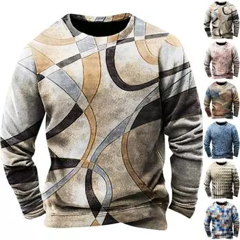 Мужская толстовка с принтом на открытом воздухе, свободная с длинными рукавами и этническим принтом L розовый