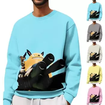 Мужская толстовка с принтом на открытом воздухе, свободная с длинными рукавами и этническим принтом L циан