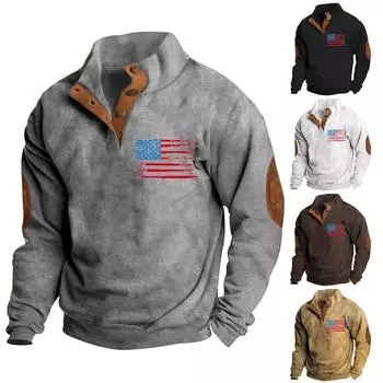 Мужская толстовка с пуговицами с европейским и американским принтом осень/зима с длинными рукавами L чёрный