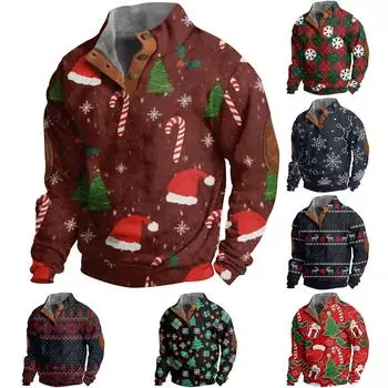 Мужская толстовка с пуговицами с европейским и американским принтом осень/зима с длинными рукавами XL