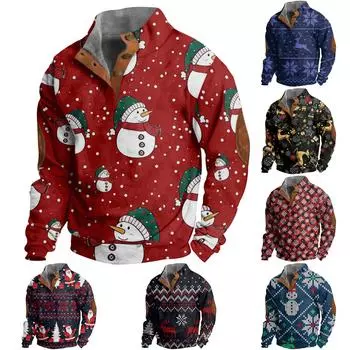 Мужская толстовка с пуговицами с европейским и американским принтом осень/зима с длинными рукавами XL тёмно-синий