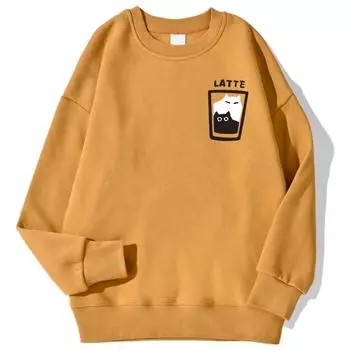 Мужская толстовка с рисунком кота латте, модная повседневная, с капюшоном, винтажная, свободная, корейская флисовая одежда, пуловеры и длинные рукава для мужчин S белый