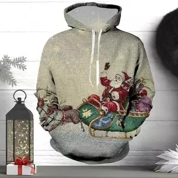 Мужская толстовка с рисунком Санта-Клауса, модная, повседневная, базовая, с 3D-принтом, спортивная, для отдыха на природе, толстовка с капюшоном S