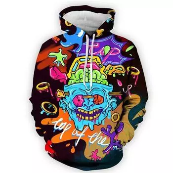 Мужская толстовка с рисунком в стиле Хэллоуина, с капюшоном и принтом в виде соляной анимации, свободный топ с принтом прилива S