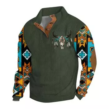 Мужская толстовка с воротником-стойкой на открытом воздухе, повседневные свитера, топы L армия зеленый