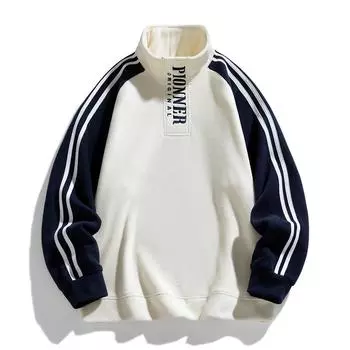 Мужская толстовка с воротником-стойкой на весну и осень, свободный мужской свитер с цветными блоками XXXL чёрный