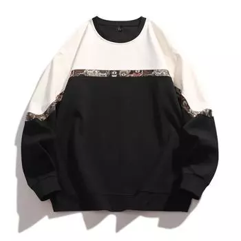 Мужская толстовка свободного кроя с цветными блоками, мужская повседневная толстовка с длинным рукавом 8XL чёрный