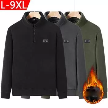 Мужская толстовка, теплые толстовки на подкладке из шерпы, нижнее белье с длинными рукавами, топы, зимний флисовый пуловер больших размеров для мужчин, однотонные толстые футболки L чёрный