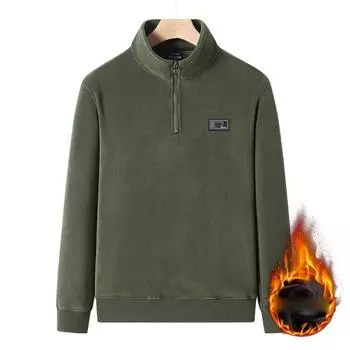 Мужская толстовка, теплые толстовки на подкладке из шерпы, нижнее белье с длинными рукавами, топы, зимний флисовый пуловер больших размеров для мужчин, однотонные толстые футболки L чёрный