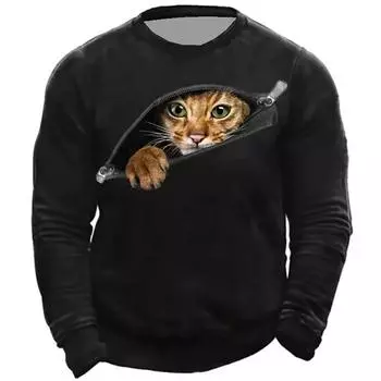 Мужская толстовка унисекс Пуловер с изображением кота Графический принт Принт Повседневные виды спорта Праздники 3D-принт Уличная одежда Дизайнерские толстовки Новинка XS