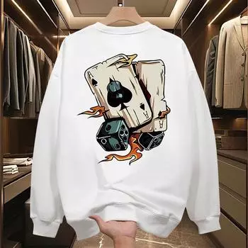 Мужская толстовка в американском стиле Heavyweight: Модный, простой, круглый вырез, плюс бархат, длинный рукав для весны и осени Ordinary, M белый