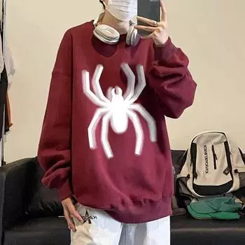 Мужская толстовка в стиле хип-хоп с капюшоном и принтом паука в уличном стиле Harajuku Y2k пуловер с капюшоном зима-осень повседневная одежда винтажная пара M белый