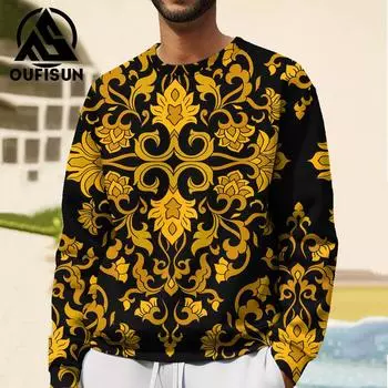 Мужская толстовка в стиле ретро с принтом 3D в стиле барокко, футболка с длинным рукавом, европейский роскошный стиль, мужская одежда, свободный размер, мужской пуловер S