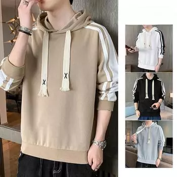 Мужская толстовка весна и осень новая повседневная универсальная однотонная молодежная модная футболка с длинными рукавами мужская толстовка с капюшоном M