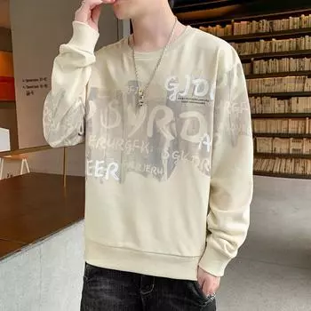 Мужская толстовка весна и осень новый пуловер круглый вырез принтованный свитшот универсальный свободный повседневный мужской топ мужская одежда M