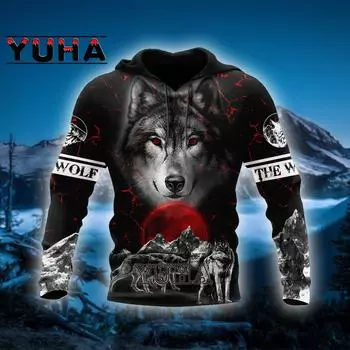 Мужская толстовка Yk2 с капюшоном Animal Wolf Hunting Camouflage 3D Printing Essential Hoodies Harajuku Casual Sweatshirt Clothes For Men S