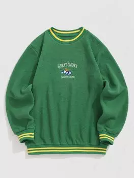 Мужская толстовка ZAFUL GREAT SMOKY MOUNTAINS с вышитым солнцем и круглым вырезом из пушистого флиса с капюшоном S зелёный