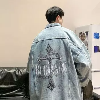 Мужская тонкая джинсовая куртка в стиле хип-хоп в европейском и американском стиле, мужская рабочая куртка в стиле ретро в стиле ретро 2XL белый