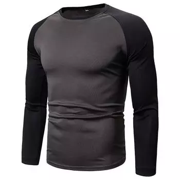 Мужская тонкая футболка с длинными рукавами контрастного цвета, мужская футболка с круглым вырезом, белые, черные осенние футболки, пуловер, топ M белый