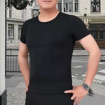 Мужская тонкая футболка с коротким рукавом, дышащая, обтягивающая, однотонная, с утягивающим эффектом XL белый