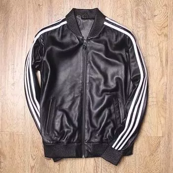 Мужская тонкая короткая бейсбольная куртка из овечьей кожи, мотоциклетная куртка большого размера, мужская кожаная нить S