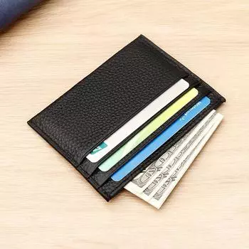 Мужская тонкая кожаная визитница для удостоверения личности с карманом кофейный