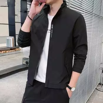 Мужская тонкая куртка, повседневная, для мужчин среднего и молодого возраста, куртка с воротником-стойкой, универсальная, корейская версия, приталенный крой M хаки