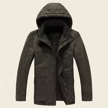 Мужская тонкая куртка, зимняя куртка с капюшоном, плюс флисовое утепленное пальто, однотонная верхняя одежда, повседневная парка M темно-зеленого