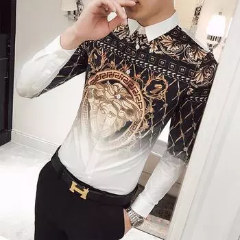 Мужская тонкая молодежная повседневная рубашка со змеиным принтом и длинным рукавом