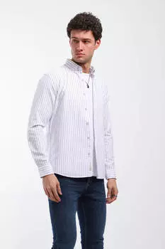 Мужская тонкая однотонная рубашка в полоску с длинным рукавом Dusty Rose