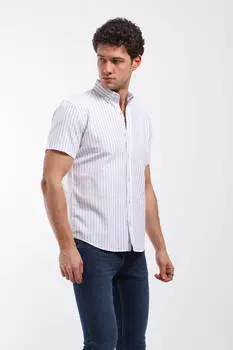 Мужская тонкая однотонная рубашка в полоску с коротким рукавом Dusty Rose