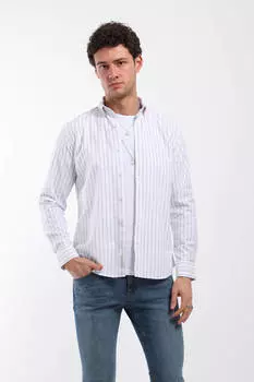 Мужская тонкая полосатая рубашка с длинным рукавом белая