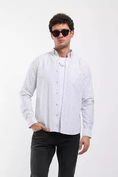 Мужская тонкая рубашка с длинным рукавом в однотонную полоску, черная