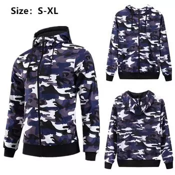 Мужская тонкая толстовка с камуфляжным принтом и воротником-стойкой на молнии, куртка с длинными рукавами S фиолетовый