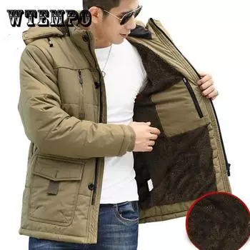 Мужская тонкая утепленная куртка с меховым воротником, верхняя одежда с капюшоном, теплое пальто, пуховики 4XL кафе