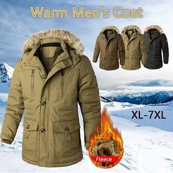 Мужская тяжелая куртка-парка, зимнее теплое съемное пальто, верхняя одежда на молнии XL хаки