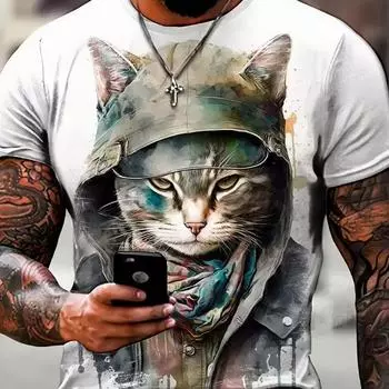 Мужская трендовая футболка Cat Element для мужчин, повседневная модная уличная футболка, стандартный крой, с круглым вырезом, короткий рукав, удобная одежда из материала, топы S