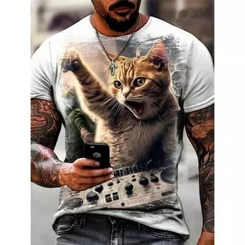 Мужская трендовая футболка Cat Element для мужчин, повседневная модная уличная футболка, стандартный крой, с круглым вырезом, с коротким рукавом, удобная одежда из материала, рубашка S