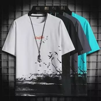 Мужская трендовая футболка с принтом Ice Silk, летняя коллекция 2023 г. M темно-серого