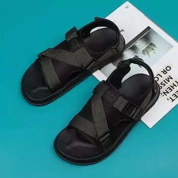 Мужская трендовая обувь, летние нескользящие парные тканевые сандалии, мужская пляжная обувь, домашние тапочки, уличные персонализированные сандалии, женские сандалии 45 чёрный