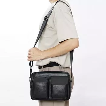 Мужская трендовая сумка через плечо из натуральной кожи, повседневная сумка через плечо для почтальона, верхний слой, модная сумка через плечо из коровьей кожи большой емкости чёрный