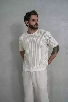 Мужская трикотажная футболка цвета экрю с круглым воротником Joseph