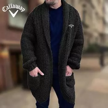 Мужская трикотажная куртка Callaway, осень/зима, новая коллекция, воротник, длинный рукав, свободный свитер, кардиган, мужская одежда больших размеров M