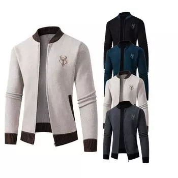 Мужская трикотажная куртка осенне-зимний вязаный кардиган повседневная мужская одежда флисовый свитер бейсбольный воротник куртка топ M серый