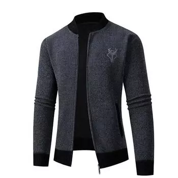 Мужская трикотажная куртка осенне-зимний вязаный кардиган повседневная мужская одежда флисовый свитер бейсбольный воротник куртка топ M
