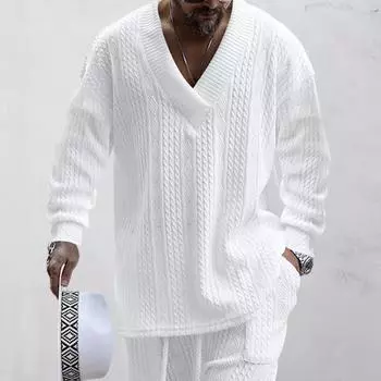 Мужская трикотажная, повседневная толстовка с V-образным вырезом и воротником-шалью, с длинным рукавом для зимы и осени, мужская одежда S белый