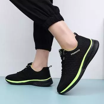 Мужская трикотажная спортивная обувь с дышащей сеткой, модные повседневные кроссовки унисекс на шнуровке 35 чёрный