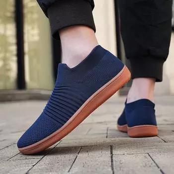 Мужская трикотажная текстильная спортивная обувь Женская обувь без застежек Кроссовки для бега унисекс Обувь больших размеров Кроссовки для пар EU: 39 синий